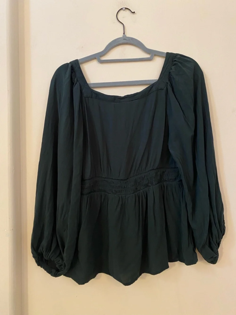 SOLD EBAY 15 Old Navy Dark Green Square Neck Long Sleeve Peplum Blouse Size L